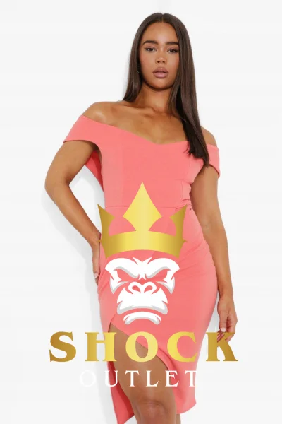 B6E116 RÓŻOWA SUKIENKA Z OPADAJĄCMI RAMIONAMI BOOHOO XXL