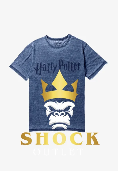 A1E010 GRANATOWA KOSZULKA Z KRÓTKIM RĘKAWEM HARRY POTTER RECOVERED L