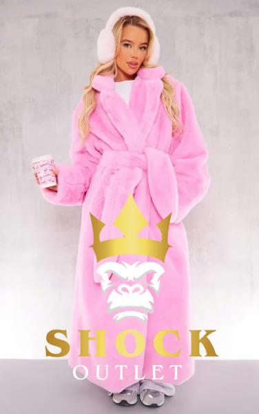 F4A010 RÓŻOWY FUTERKOWY PŁASZCZ Z PASKIEM PRETTYLITTLETHING L