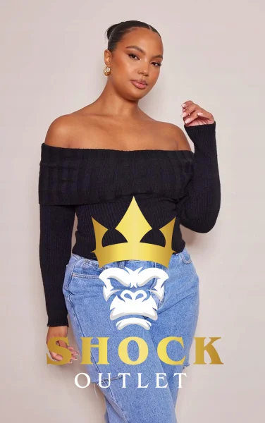 C10D34 CZARNY SWETER Z ODKRYTYMI RAMIONAMI PLUS SIZE PRETTYLITTLETHING XXL