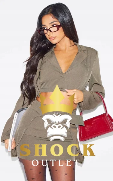 D3A015 KHAKI ZIELONY TOP Z DŁUGIM RĘKAWEM PRETTYLITTLETHING XS