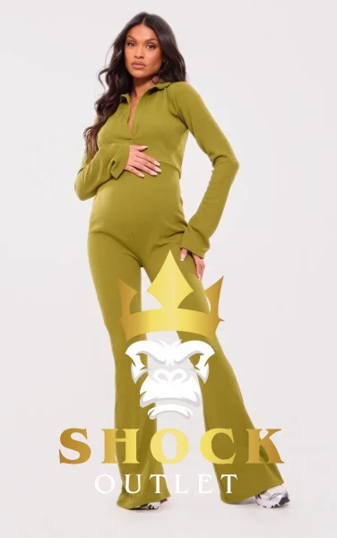 B2F209 ZIELONY PRĄŻKOWANY KOMBINEZON CIĄŻOWY PRETTYLITTLETHING L