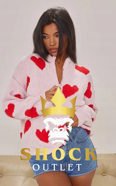 A7E009 RÓŻOWY SWETEREK W SERDUSZKA PRETTYLITTLETHING L