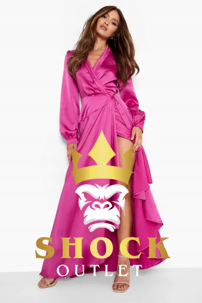 G1C004 RÓŻOWA SATYNOWA WIĄZANA SUKIENKA MAXI BOOHOO XXL