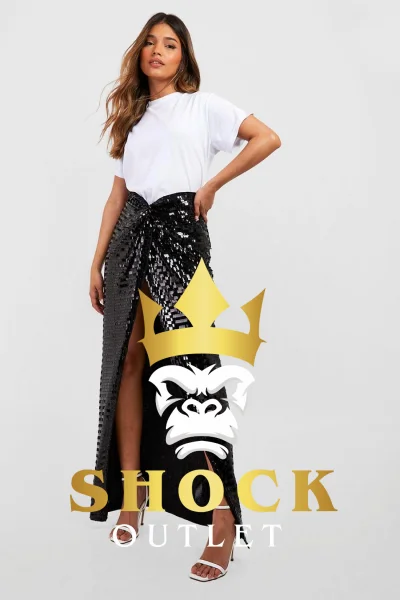C10E17 CZARNA SPÓDNICA MAXI Z CEKINAMI BOOHOO XL