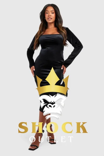C0A007 CZARNA WELUROWA MIDI SUKIENKA PLUS SIZE BOOHOO 5XL