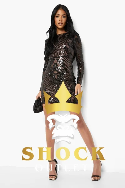 C4E308 CZARNA CEKINOWA SUKIENKA PLUS SIZE BOOHOO 8XL