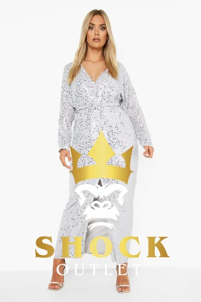 A3B108 SREBRNA CEKINOWA SUKIENKA Z PASKIEM BOOHOO 6XL
