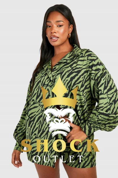 C10C32 ZIELONY KOMPLET ZEBRA - KOSZULA I SPODENKI BOOHOO 7XL