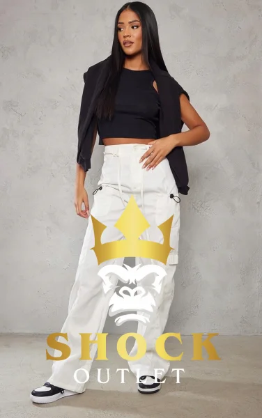 C5E003 KREMOWE PROSTE SPODNIE CARGO PRETTYLITTLETHING M