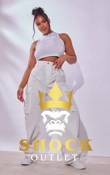 A4C103 BIAŁE SPODNIE CARGO SZEROKA NOGAWKA PRETTYLITTLETHING 7XL