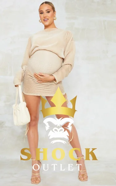 C7C007 BEŻOWA SUKIENKA CIĄŻOWA MINI PRETTYLITTLETHING XS
