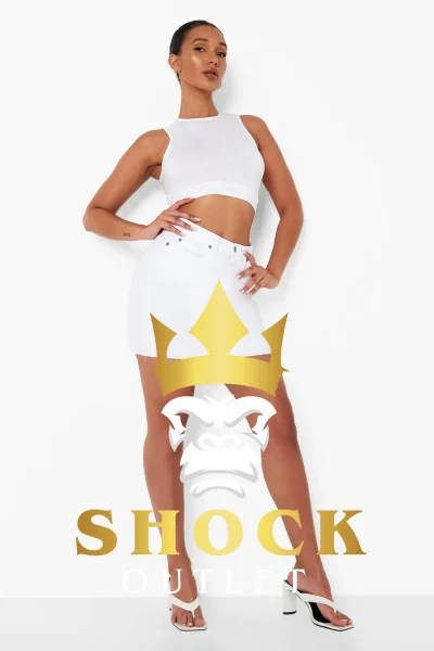 A6D019 SPÓDNICZKA JEANSOWA BIAŁA BOOHOO S