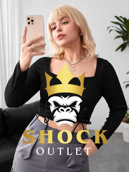 C1B116 CZARNY TOP Z DŁUGIM RĘKAWEM SHEIN 6XL