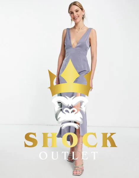 D0A124 SZARA DŁUGA SATYNOWA SUKIENKA Z GŁĘBOKIM DEKOLTEM ASOS DESIGN 3XL