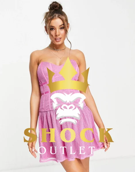 B4D125 RÓŻOWA GORSETOWA MINI SUKIENKA BARDOT XXL