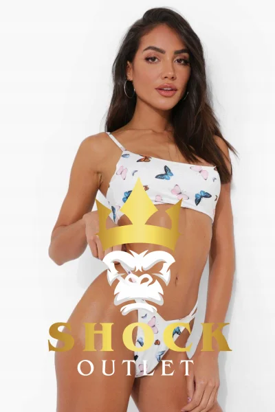 A1D017 BIAŁY KOMPLET BIKINI W MOTYLKI BOOHOO L