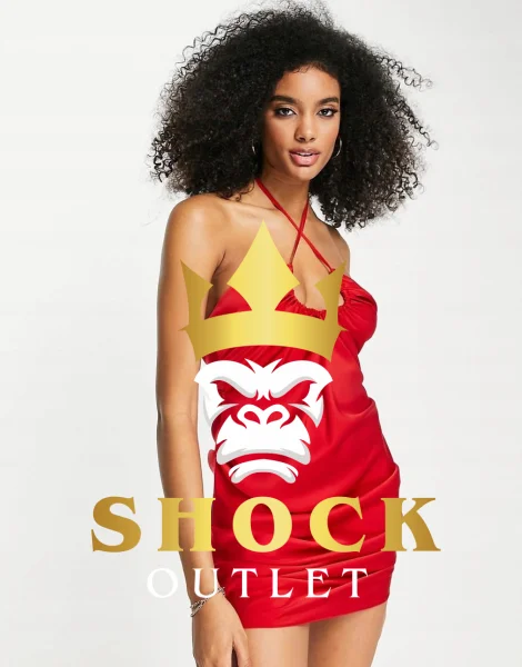 B7C208 CZERWONA SATYNOWA SUKIENKA Z WIĄZANYM DEKOLTEM ASOS DESIGN XXL