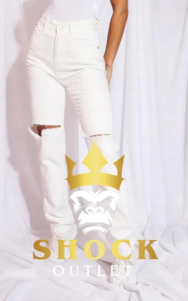 B6B011 BIAŁE SPODNIE JEANSOWE Z DZIURAMI PRETTYLITTLETHING XS