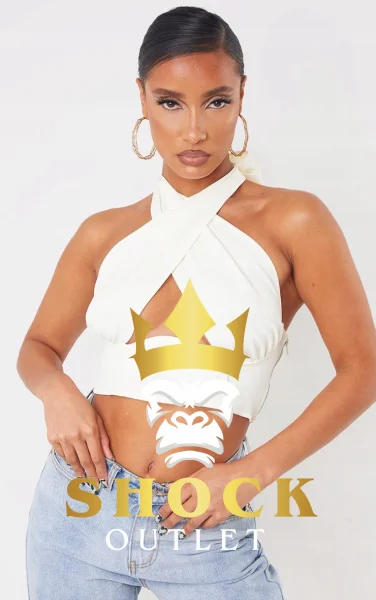 A1D006 BIAŁY TOP NA ZAMEK Z WIĄZANIEM NA SZYI PRETTYLITTLETHING M