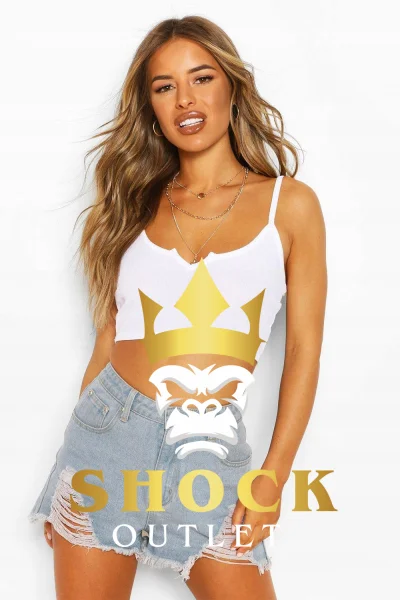 A8B114 BIAŁY CROP TOP NA RAMIĄCZKACH PRĄŻKI BOOHOO L