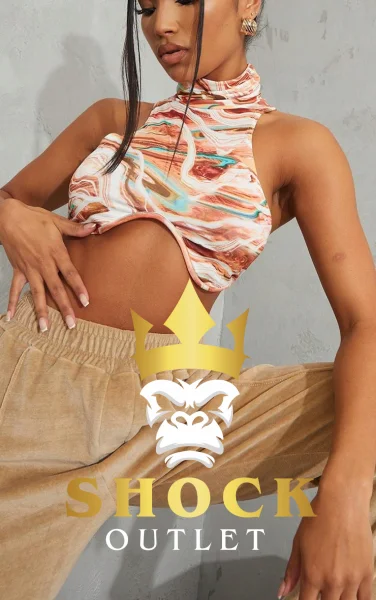 A1A116 KOLOROWY CROP TOP ABSTRACT WYCIĘTY PRETTYLITTLETHING S
