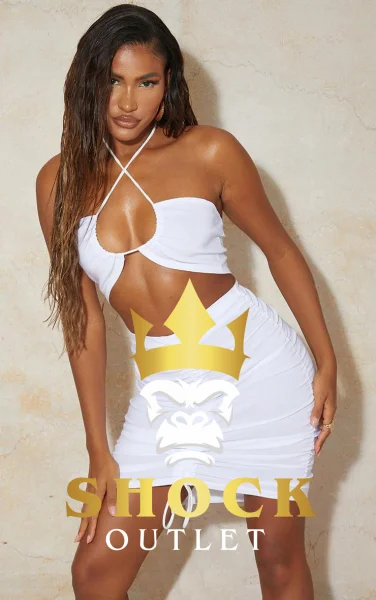 B9A018 WIĄZANY TOP BIAŁY PRETTYLITTLETHING XXL