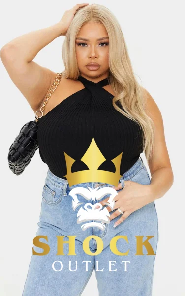 B9C111 CZARNE BODY PRĄŻKOWANE PRETTYLITTLETHING 4XL