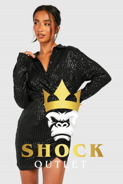 B0A108 CZARNA SUKIENKA MINI Z CEKINAMI PETITE BOOHOO M