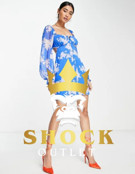 B10E007 NIEBIESKA SUKIENKA FLORAL PRINT Z ODKRYTYMI PLECAMI ASOS XS