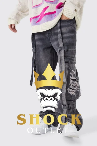G1A210 CZARNE SPODNIE JEANSOWE CARGO BOOHOOMAN 36