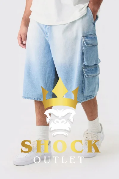 G3B203 NIEBIESKIE JEANSOWE SPODENKI PLUS SIZE BOOHOOMAN 44