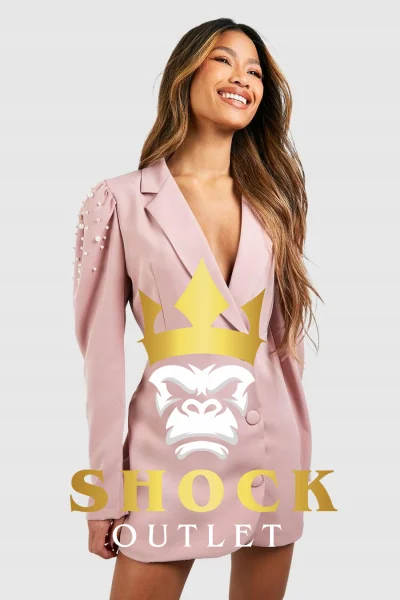 C7E009 RÓŻOWA SUKIENKA MARYNARKOWA Z KORALIKAMI BOOHOO XXL