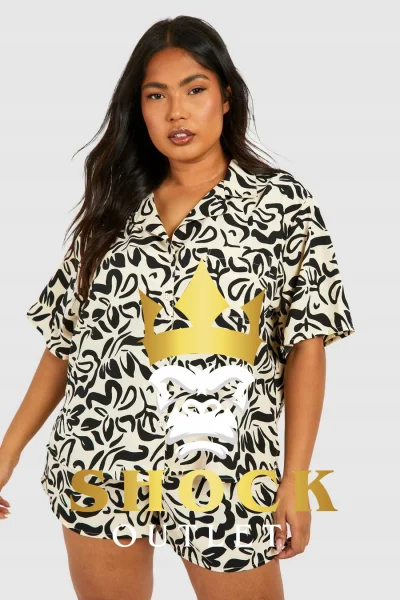 D3E007 BIAŁO CZARNY KOMPLET KOSZULA I SPODENKI BOOHOO 8XL