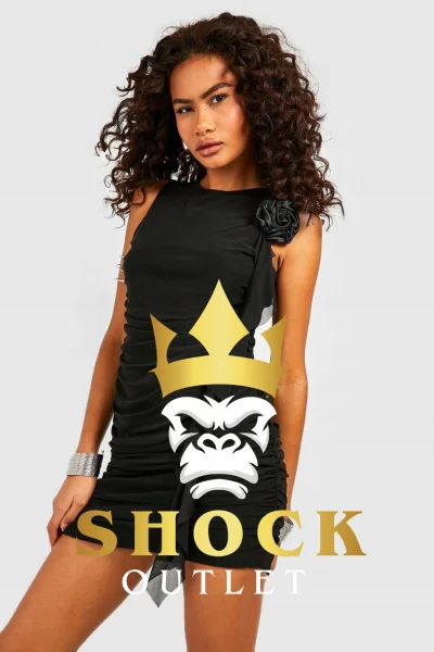 C7D204 CZARNA SUKIENKA Z RÓŻĄ MINI BOOHOO 3XL