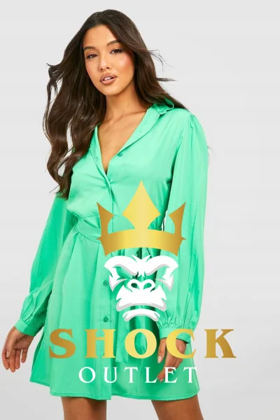 C6D103 ZIELONA JASNA SUKIENKA KOSZULOWA BOOHOO S