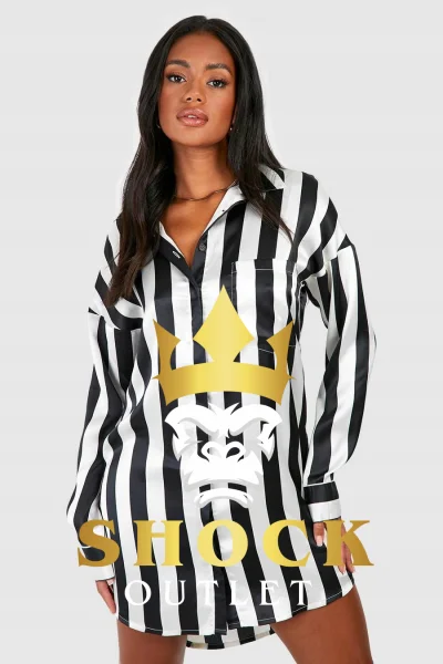 D2B020 KOSZULA OVERSIZE BIAŁA W PASKI BOOHOO S
