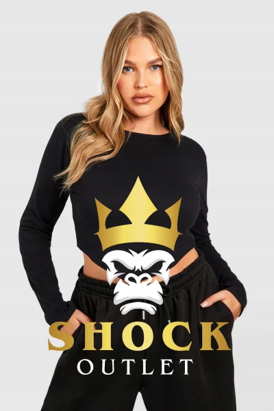 C1A110 CZARNA KOSZULKA Z DŁUGIM RĘKAWEM BOOHOO 7XL