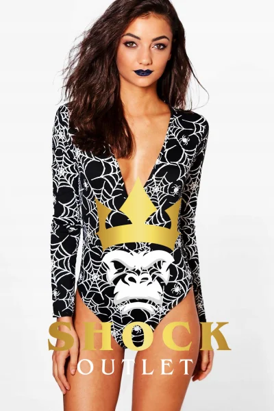 C8B201 CZARNE BODY W PAJĘCZYNY HALLOWEEN BOOHOO S