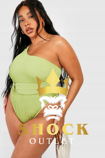C6D110 ZIELONY JEDNOCZĘŚCIOWY STRÓJ KĄPIELOWY NA JEDNO RAMIĘ BOOHOO 8XL