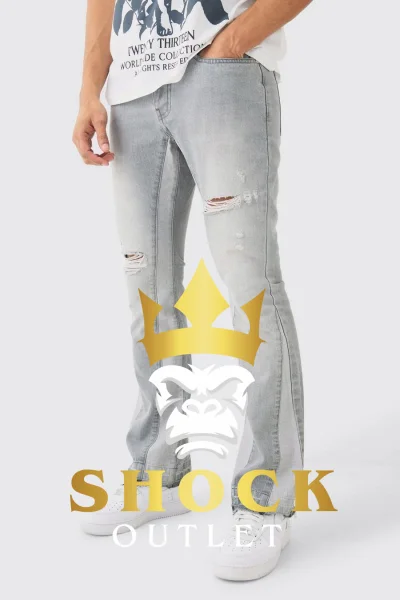 C9E013 SZARE SPODNIE JEANSOWE Z DZIURAMI BOOHOOMAN 36