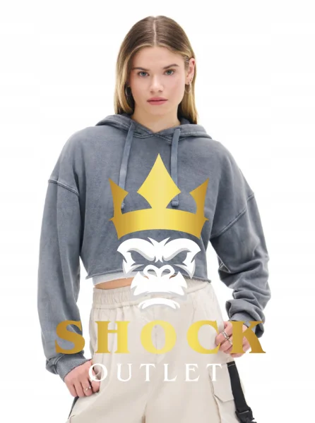 C10A01 SZARA KRÓTKA BLUZA Z KAPTUREM CROPP S