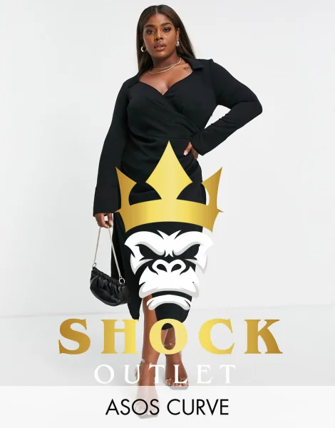 G2D106 CZARNA SUKIENKA Z DŁUGIM RĘKAWEM PLUS SIZE ASOS CURVE 6XL