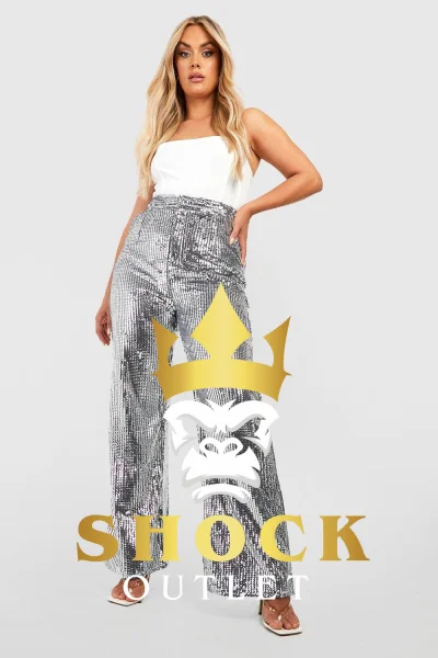 G0E103 SREBRNE SPODNIE Z CEKINAMI PLUS SIZE BOOHOO 5XL