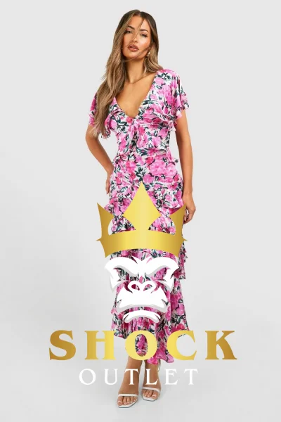 D1A109 RÓŻOWA SUKIENKA MAXI W KWIATY BOOHOO S