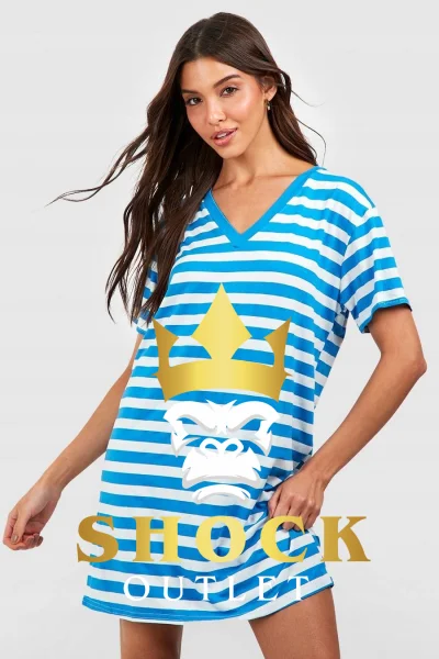 D1B324 NIEBIESKA SUKIENKA W BIAŁE PASKI OVERSIZE BOOHOO S