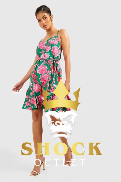 C6B314 ZIELONA SUKIENKA W KWIATY NA RAMIĄCZKACH BOOHOO XXL