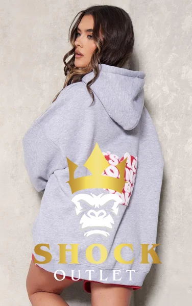 G0A008 SZARA BLUZA Z NADRUKIEM Z TYŁU PRETTYLITTLETHING XS