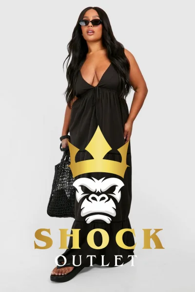 D1B321 CZARNA SUKIENKA MAXI Z HAFTEM BOOHOO 4XL