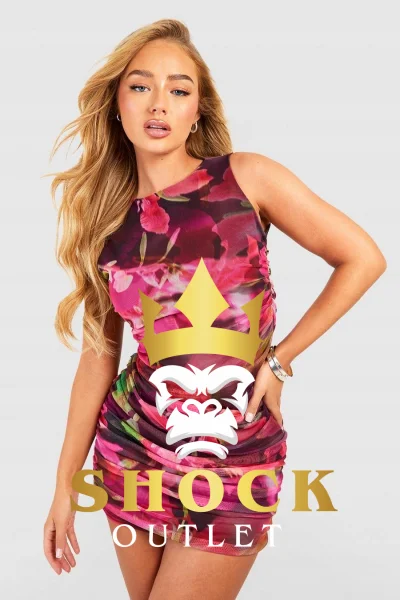 D1B317 RÓŻOWA SIATECZKOWA SUKIENKA MINI W KWIATY BOOHOO 3XL